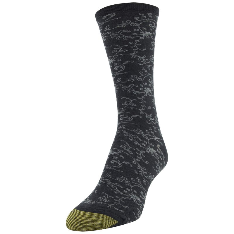 GOLDTOE Women's Scrolls Dress Crew Socks, 3 Pairs, Black Floral/Black/Black Vine, Shoe Size: 6-9 - Image 2